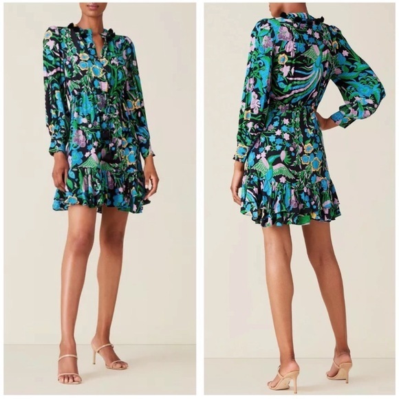 Figue Dress Ella Tassel Tiered Ruffle Mini in Floral Birdsong Print - Picture 1 of 7